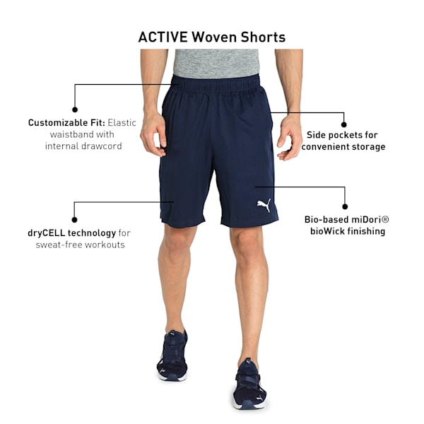 Active Woven 9" Regular Fit Men's Shorts, Peacoat, extralarge-IND